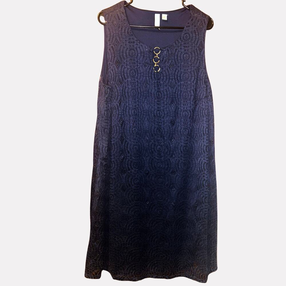 Tacera Dark Blue Lace Dress 2X – Plus Size Knee Length Evening & Career Dress